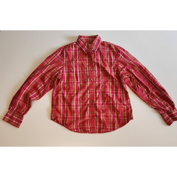 Crazy Cowgirl Shirt Button Up Red Plaid Western Long Sleeve Cotton Womens Medium - Picture 3 of 9